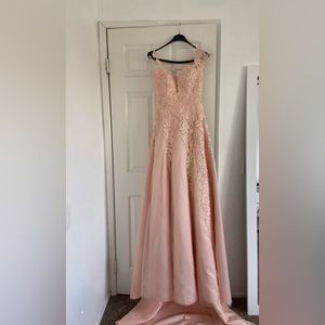 Peach Pink laced corset and embedded pearl Gown